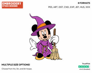 Witch Minnie Mouse - Disney Characters - Halloween - Holiday Inspired Embroidery Design in 3 sizes & 8 formats