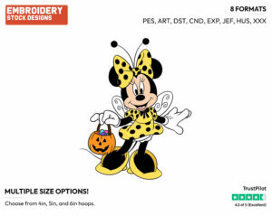 Minnie Mouse As A Bee - Disney Characters - Halloween - Holiday Inspired Embroidery Design in 3 sizes & 8 formats