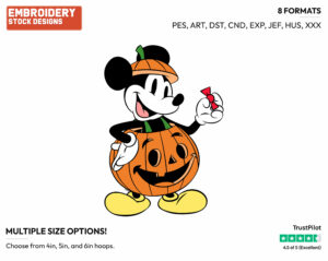 Classic Mickey Mouse As A Pumpkin - Disney Characters - Halloween - Holiday Inspired Embroidery Design in 3 sizes & 8 formats