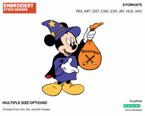 Mickey Mouse As A Wizard - Disney Characters - Halloween - Holiday Inspired Embroidery Design in 3 sizes & 8 formats