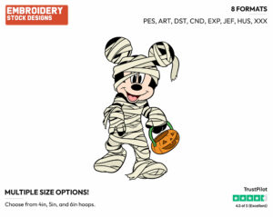 Mickey Trick-Or-Treating As A Mummy - Disney Characters - Halloween - Holiday Inspired Embroidery Design in 3 sizes & 8 formats