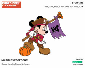 Pirate Mickey Mouse - Disney Characters - Halloween - Holiday Inspired Embroidery Design in 3 sizes & 8 formats