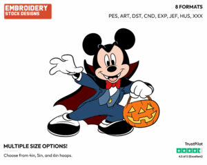 Vampire Mickey Mouse - Disney Characters - Halloween - Holiday Inspired Embroidery Design in 3 sizes & 8 formats