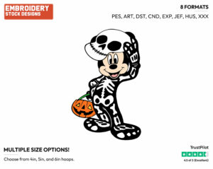 Skeleton Mickey Mouse - Disney Characters - Halloween - Holiday Inspired Embroidery Design in 3 sizes & 8 formats