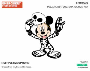 Skeleton Mickey Mouse - Disney Characters - Halloween - Holiday Inspired Embroidery Design in 3 sizes & 8 formats
