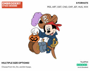 Pirate Mickey Mouse - Disney Characters - Halloween - Holiday Inspired Embroidery Design in 3 sizes & 8 formats