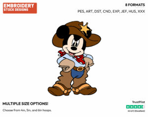 Cowboy Mickey Mouse - Disney Characters - Halloween - Holiday Inspired Embroidery Design in 3 sizes & 8 formats