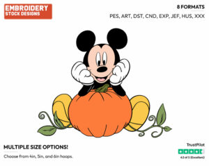 Mickey Mouse, Pumpkin - Disney Characters - Halloween - Holiday Inspired Embroidery Design in 3 sizes & 8 formats