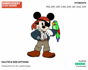 Pirate Mickey Mouse - Disney Characters - Halloween - Holiday Inspired Embroidery Design in 3 sizes & 8 formats