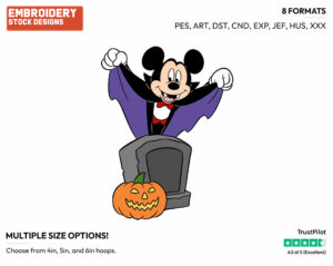 Vampire Mickey Mouse - Disney Characters - Halloween - Holiday Inspired Embroidery Design in 3 sizes & 8 formats