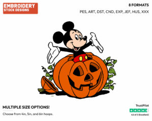 Mickey Mouse In Pumpkin - Disney Characters - Halloween - Holiday Inspired Embroidery Design in 3 sizes & 8 formats