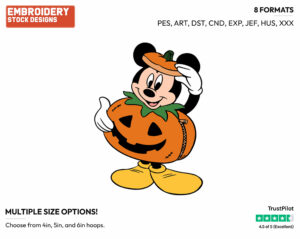 Mickey Mouse In Halloween Pumpkin Costume - Disney Characters - Halloween - Holiday Inspired Embroidery Design in 3 sizes & 8 formats