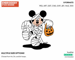 Mickey Mouse As A Mummy - Disney Characters - Halloween - Holiday Inspired Embroidery Design in 3 sizes & 8 formats