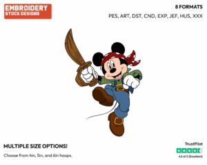 Pirate Mickey Mouse - Disney Characters - Halloween - Holiday Inspired Embroidery Design in 3 sizes & 8 formats