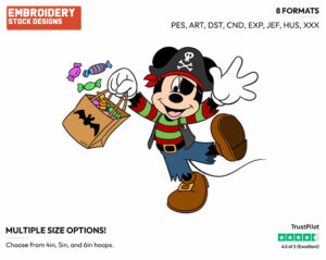 Pirate Mickey Mouse - Disney Characters - Halloween - Holiday Inspired Embroidery Design in 3 sizes & 8 formats