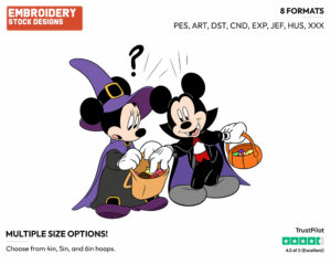 Mickey Stealing Candy From Minnie - Disney Characters - Halloween - Holiday Inspired Embroidery Design in 3 sizes & 8 formats