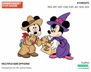 Mickey Stealing Candy From Minnie - Disney Characters - Halloween - Holiday Inspired Embroidery Design in 3 sizes & 8 formats