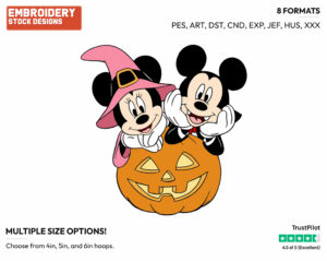 Mickey & Minnie Mouse, Pumpkin - Disney Characters - Halloween - Holiday Inspired Embroidery Design in 3 sizes & 8 formats
