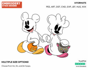 Mickey, Minnie Trick-Or-Treating As Ghosts - Disney Characters - Halloween - Holiday Inspired Embroidery Design in 3 sizes & 8 formats