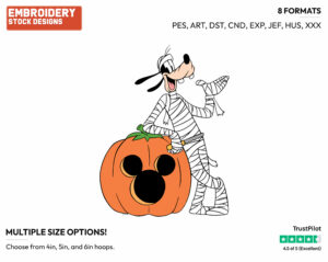 Goofy As A Mummy With A Pumpkin - Disney Characters - Halloween - Holiday Inspired Embroidery Design in 3 sizes & 8 formats