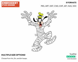 Goofy As A Mummy - Disney Characters - Halloween - Holiday Inspired Embroidery Design in 3 sizes & 8 formats