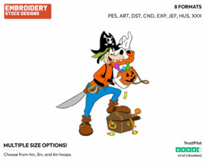 Pirate Goofy - Disney Characters - Halloween - Holiday Inspired Embroidery Design in 3 sizes & 8 formats