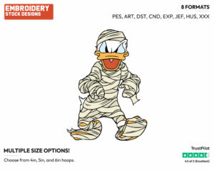Donald Duck As A Mummy - Disney Characters - Halloween - Holiday Inspired Embroidery Design in 3 sizes & 8 formats