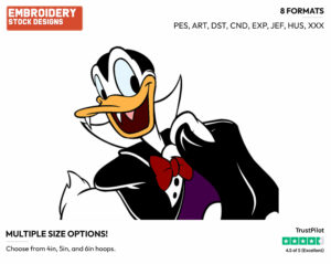 Vampire Donald Duck - Disney Characters - Halloween - Holiday Inspired Embroidery Design in 3 sizes & 8 formats