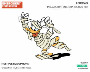Donald Duck As A Mummy - Disney Characters - Halloween - Holiday Inspired Embroidery Design in 3 sizes & 8 formats