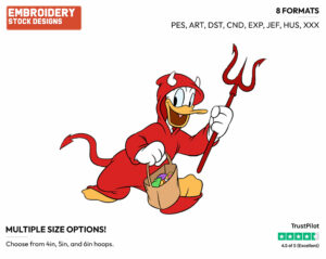 Donald Duck As A Devil - Disney Characters - Halloween - Holiday Inspired Embroidery Design in 3 sizes & 8 formats