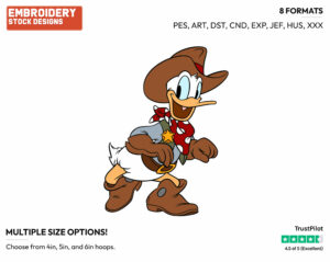 Cowboy Donald Duck - Disney Characters - Halloween - Holiday Inspired Embroidery Design in 3 sizes & 8 formats