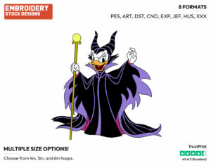 Daisy Duck As Maleficent - Disney Characters - Halloween - Holiday Inspired Embroidery Design in 3 sizes & 8 formats