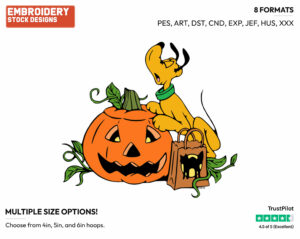 Pluto Howling By A Pumpkin - Disney Characters - Halloween - Holiday Inspired Embroidery Design in 3 sizes & 8 formats