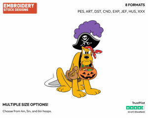 Pirate Pluto - Disney Characters - Halloween - Holiday Inspired Embroidery Design in 3 sizes & 8 formats
