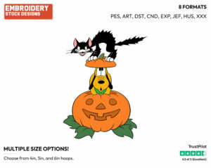 Pluto, Black Cat - Disney Characters - Halloween - Holiday Inspired Embroidery Design in 3 sizes & 8 formats