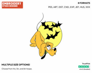 Pluto Frightened By Bats - Disney Characters - Halloween - Holiday Inspired Embroidery Design in 3 sizes & 8 formats