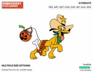 Cowboy Pluto - Disney Characters - Halloween - Holiday Inspired Embroidery Design in 3 sizes & 8 formats