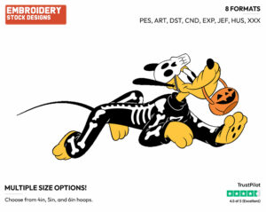 Skeleton Pluto Trick-Or-Treating - Disney Characters - Halloween - Holiday Inspired Embroidery Design in 3 sizes & 8 formats