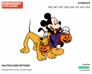 Mickey Mouse, Pluto - Disney Characters - Halloween - Holiday Inspired Embroidery Design in 3 sizes & 8 formats