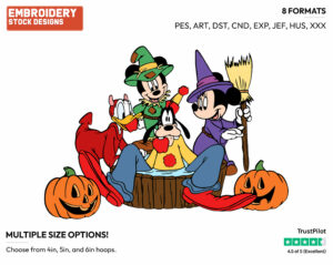 Mickey, Goofy, Donald And Minnie Apple Bobbing - Disney Characters - Halloween - Holiday Inspired Embroidery Design in 3 sizes & 8 formats