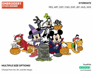Mickey, Minnie, Pluto, Goofy, Donald - Disney Characters - Halloween - Holiday Inspired Embroidery Design in 3 sizes & 8 formats