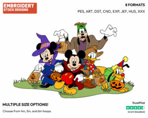 Mickey & Minnie Mouse, Goofy, Donald Duck, Pluto - Disney Characters - Halloween - Holiday Inspired Embroidery Design in 3 sizes & 8 formats