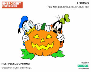 Goofy, Donald Duck Pumpkin - Disney Characters - Halloween - Holiday Inspired Embroidery Design in 3 sizes & 8 formats