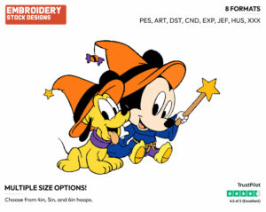 Baby Mickey, Pluto As Wizards - Disney Characters - Halloween - Holiday Inspired Embroidery Design in 3 sizes & 8 formats