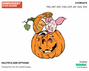 Piglet Carving A Pumpkin - Disney Characters - Halloween - Holiday Inspired Embroidery Design in 3 sizes & 8 formats