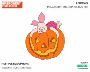Piglet, Pumpkin - Disney Characters - Halloween - Holiday Inspired Embroidery Design in 3 sizes & 8 formats