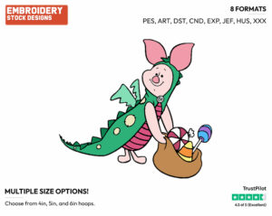 Dragon Piglet - Disney Characters - Halloween - Holiday Inspired Embroidery Design in 3 sizes & 8 formats