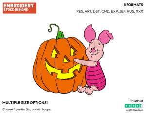 Piglet, Pumpkin - Disney Characters - Halloween - Holiday Inspired Embroidery Design in 3 sizes & 8 formats