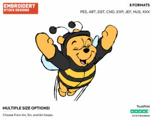 Winnie The Pooh As A Flying Bee - Disney Characters - Halloween - Holiday Inspired Embroidery Design in 3 sizes & 8 formats