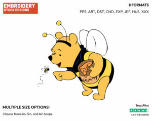 Winnie The Pooh Dressed As A Bee For Halloween - Disney Characters - Halloween - Holiday Inspired Embroidery Design in 3 sizes & 8 formats
